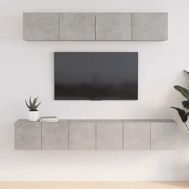 Set di mobili porta TV da soggiorno vidaXL in legno multistrato grigio opaco con design astratto e montaggio a parete