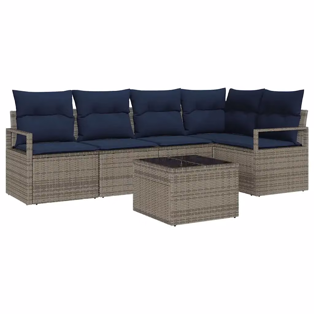 Set di divani da giardino vidaXL in polyrattan grigio con cuscini e tavolino da esterno – 2