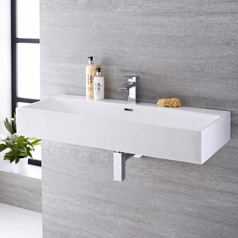 Lavabo Bagno Sospeso Rettangolare Bianco 145 x 1010mm - Sandford