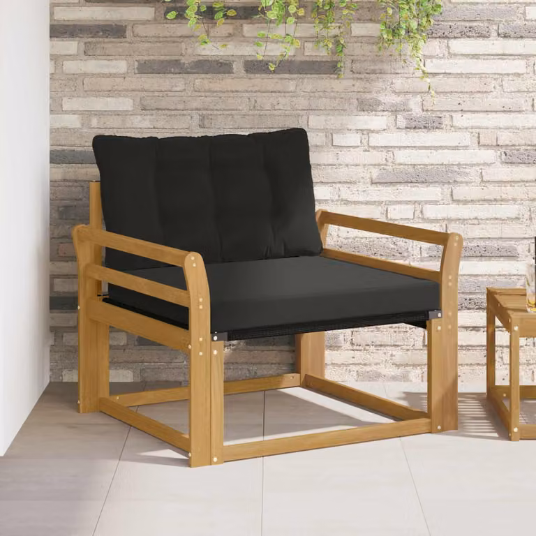 Set di divani da esterno vidaXL in legno di acacia massello e textilene con cuscini, bianco e nero