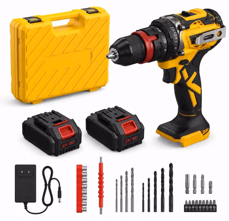 Trapano avvitatore a batteria ZELURXX 21V, motore brushless, coppia di 45 Nm, 2 batterie da 2000 mAh, 20+1 velocità, luce LED, utensile per il fai da te