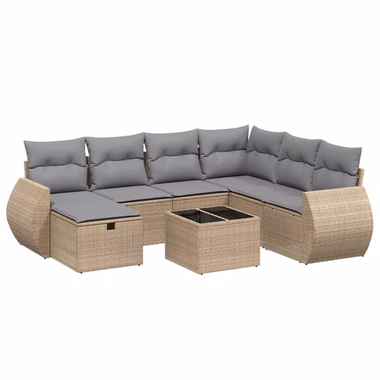 Set Divano da Giardino 8 pz con Cuscini Beige Misto Polyrattan