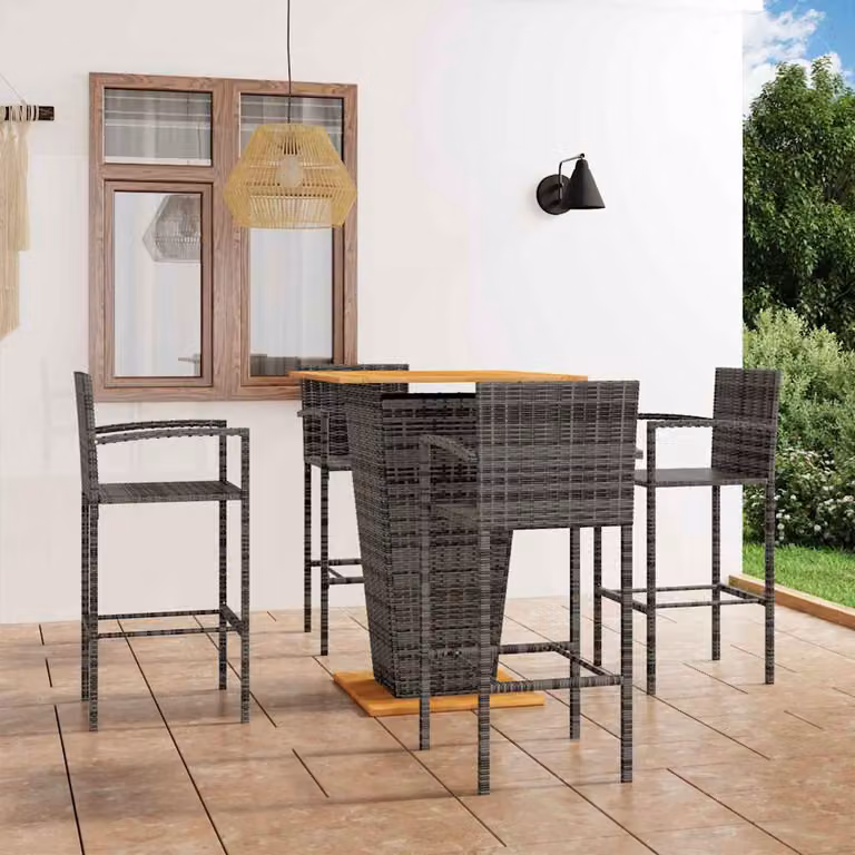 vidaXL Set Bar da Giardino 5 pz in Polyrattan e Legno di Acacia Grigio