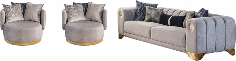 Stilvolles Wohnzimmer Set Designer Sofagarnitur Dreisitzer 2x Sessel