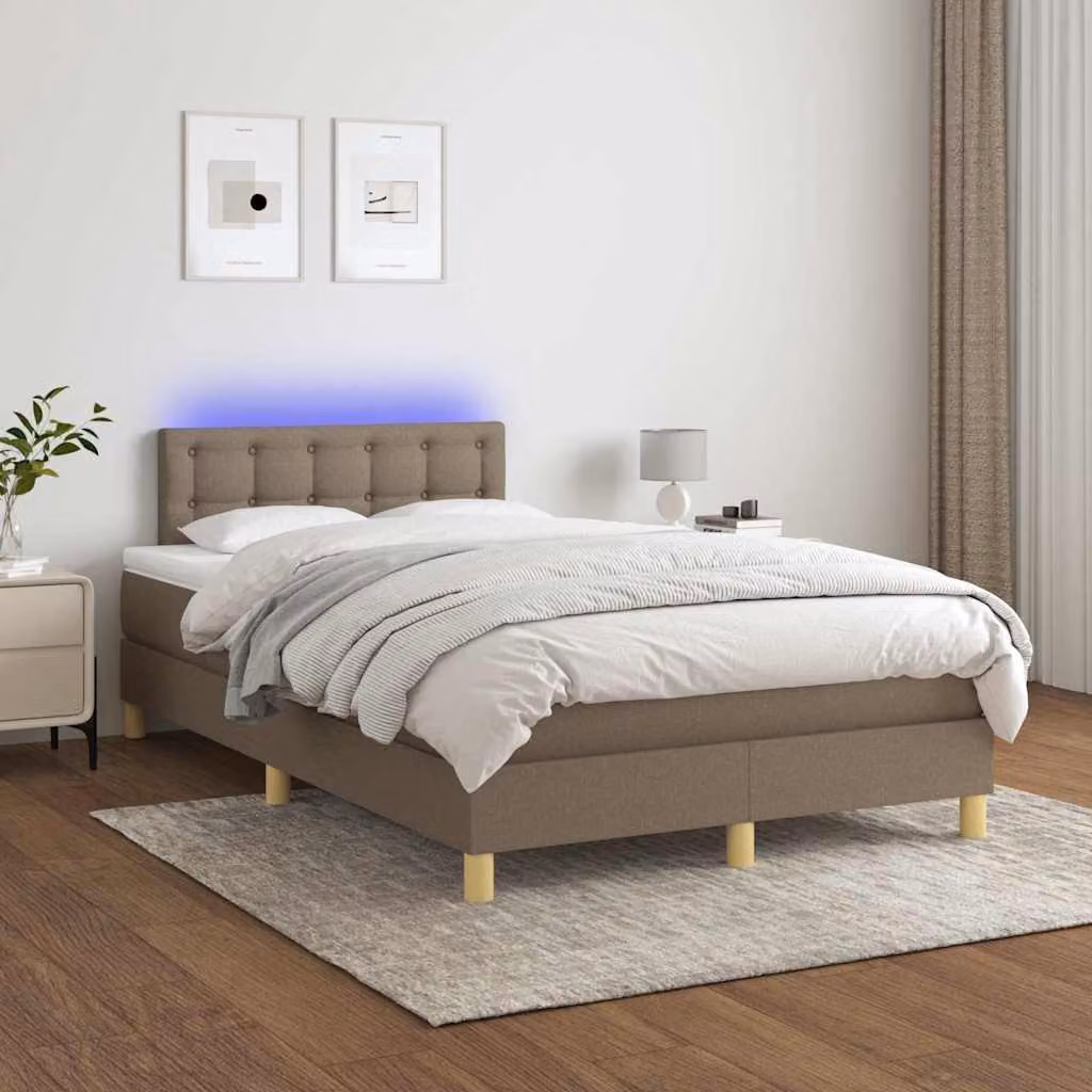 Letto a molle con materasso vidaXL in tessuto con illuminazione LED e porta USB, L/P: 120 x 200 cm