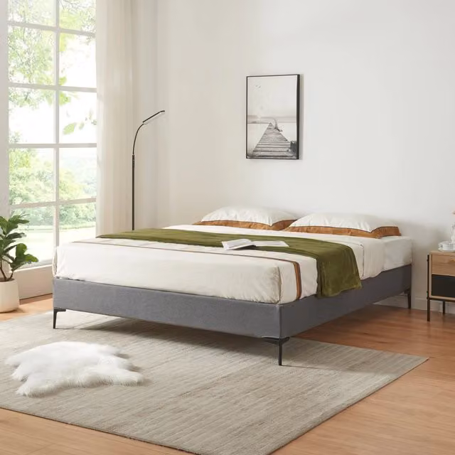 Letto Matrimoniale en.casa con Struttura Imbottita e Doghe in Legno, L/P: 160 x 200 cm, Grigio Scuro