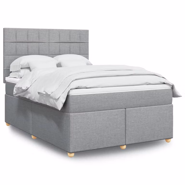 vidaXL Giroletto a Molle Ibrido con Materasso in Tessuto Grigio e Bianco L/P/H: 140 x 200 cm