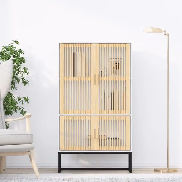 Credenza bianca in legno di pino e metallo stile scandinavo vidaXL L: 70 cm, P: 35 cm, H: 125 cm