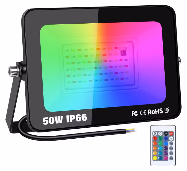 Lampada da esterno a LED RGB, 50W, dimmerabile, 16 colori, grado di protezione IP66