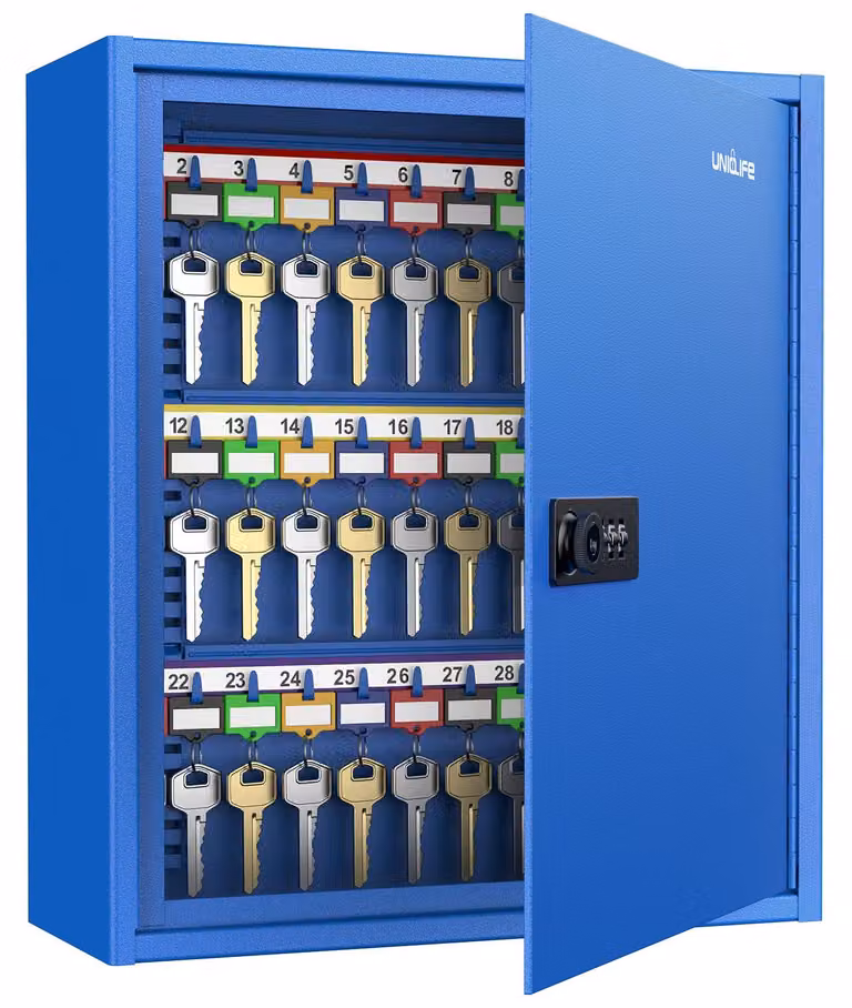 Armadietto portachiavi con serratura a combinazione numerica, per 60 chiavi, da montare a parete, colore blu