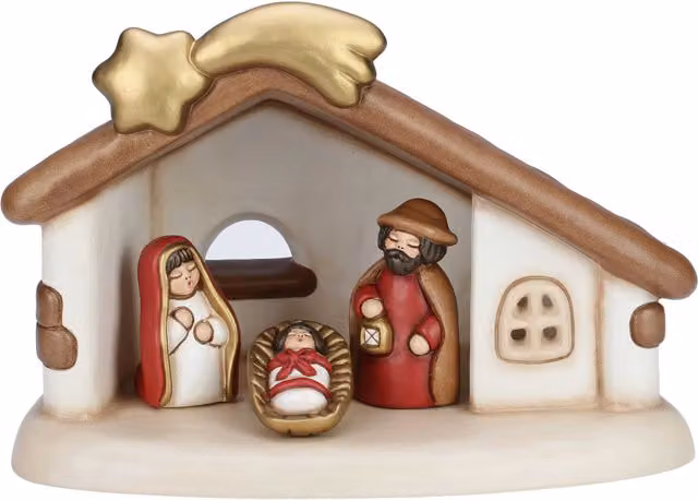 Set Capanna di Natale Thun con Sacra Famiglia e Stella Cometa in Ceramica Rosso e Multicolore