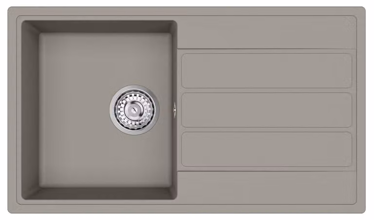 Lavello da cucina in granito SAT, modello lavello singolo con area di scolo, dimensioni 76x44 cm, colore beige cashmere