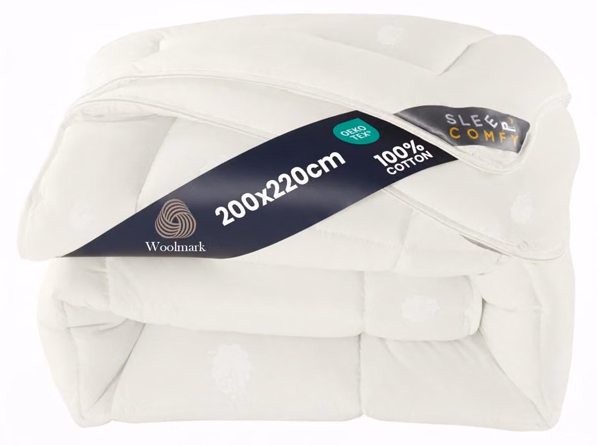 Coperta imbottita 3 stagioni, 200x220 cm, in lana di pecora, certificata Oeko-Tex