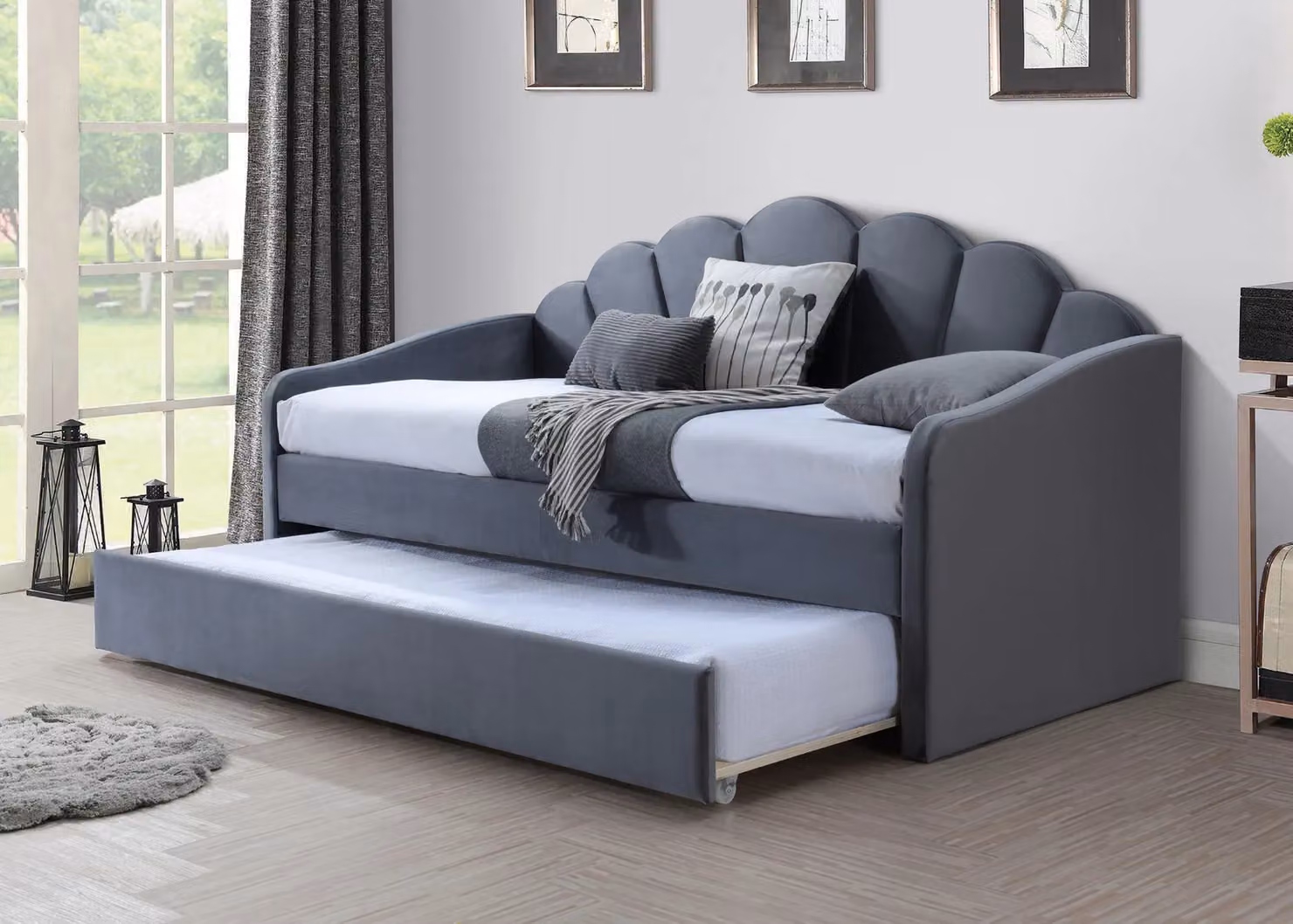 Letto singolo con letto aggiuntivo MALIKA - 90x200 cm, grigio