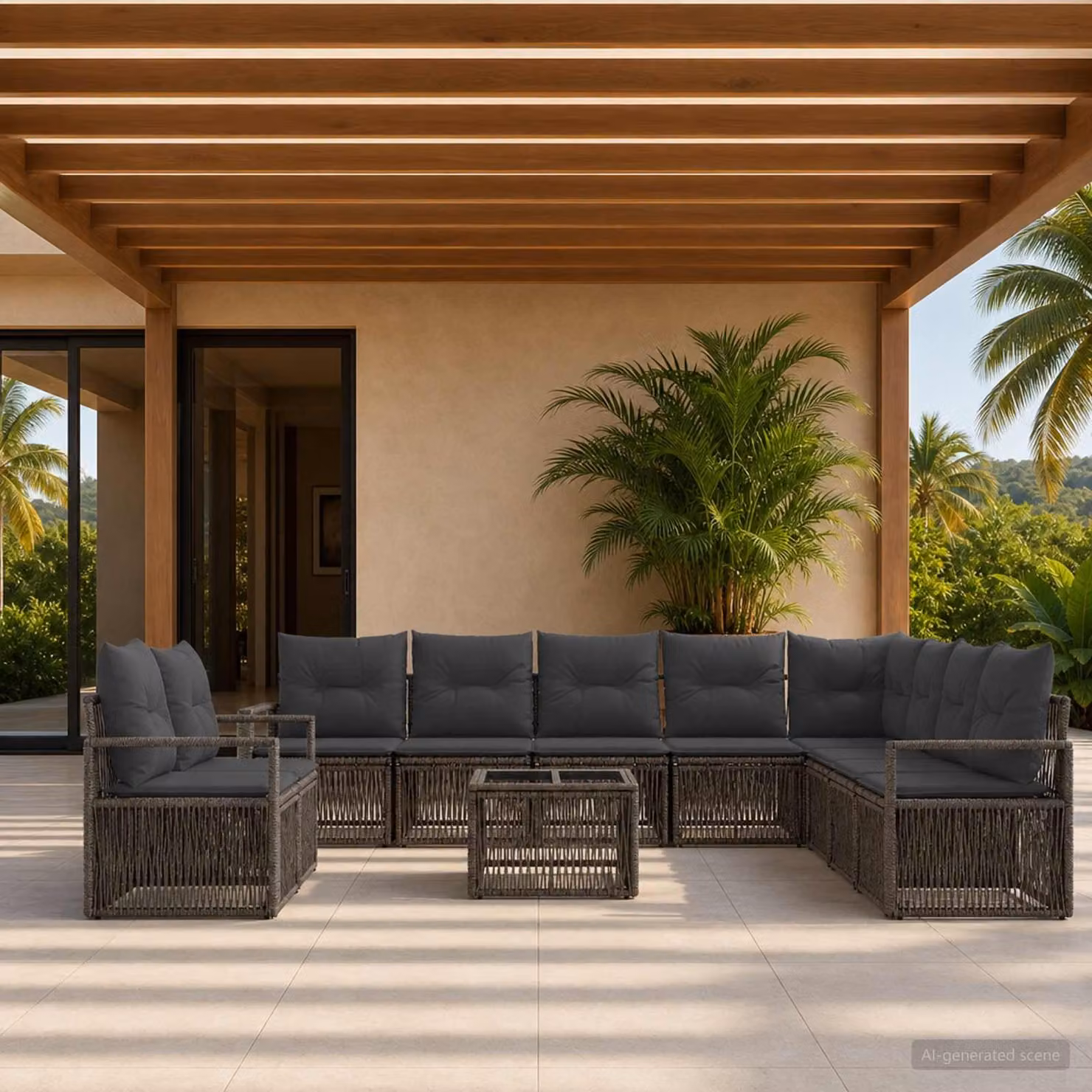 Set Divano da Giardino vidaXL 11 pz Grigio con Poltroncine e Tavolino da Caffè in Polyrattan e Acciaio