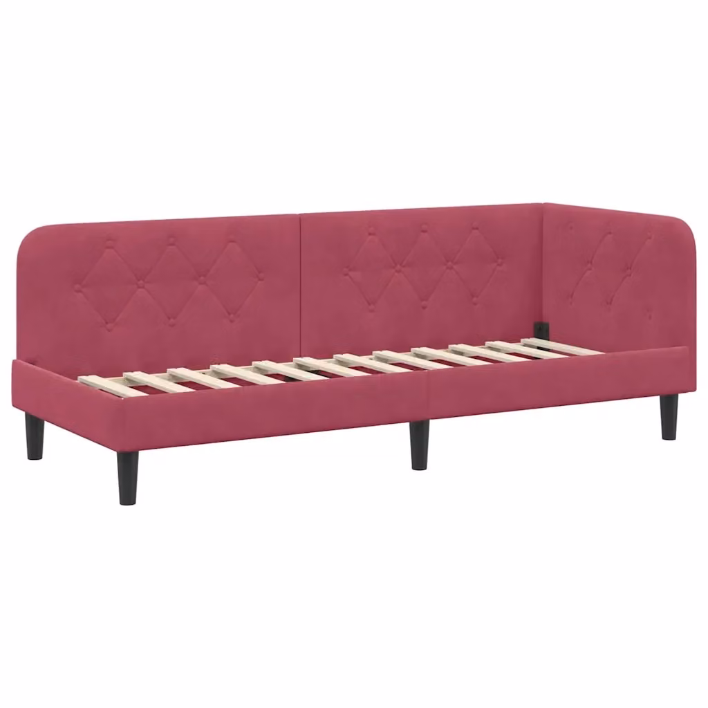 vidaXL Cornice del letto ad angolo asimmetrica in velluto rosso, L/P/H: 200 x 80 x 72 cm – 2