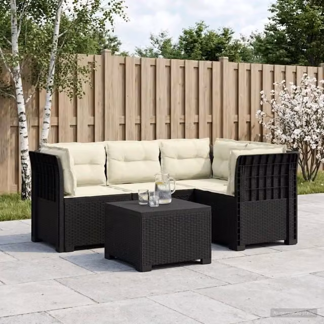 Divano da giardino 4 posti con cuscini aspetto rattan PP 3444014