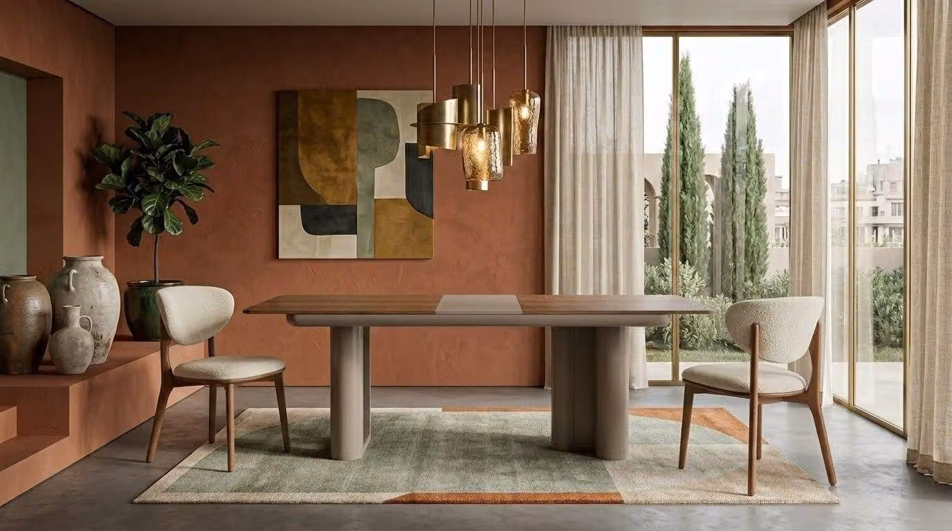 Tavolo da pranzo con 2 sedie, stile moderno, colore marrone, allungabile, forma rettangolare