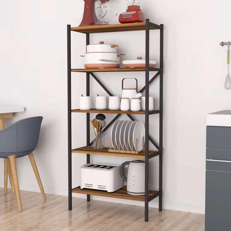 Scaffale da cucina Tomelilla Scaffale in piedi 160 x 66 x 34 cm Portaspezie con 5 ripiani Scaffale aperto per riporre oggetti Scaffale per riporre oggetti Noce / antracite