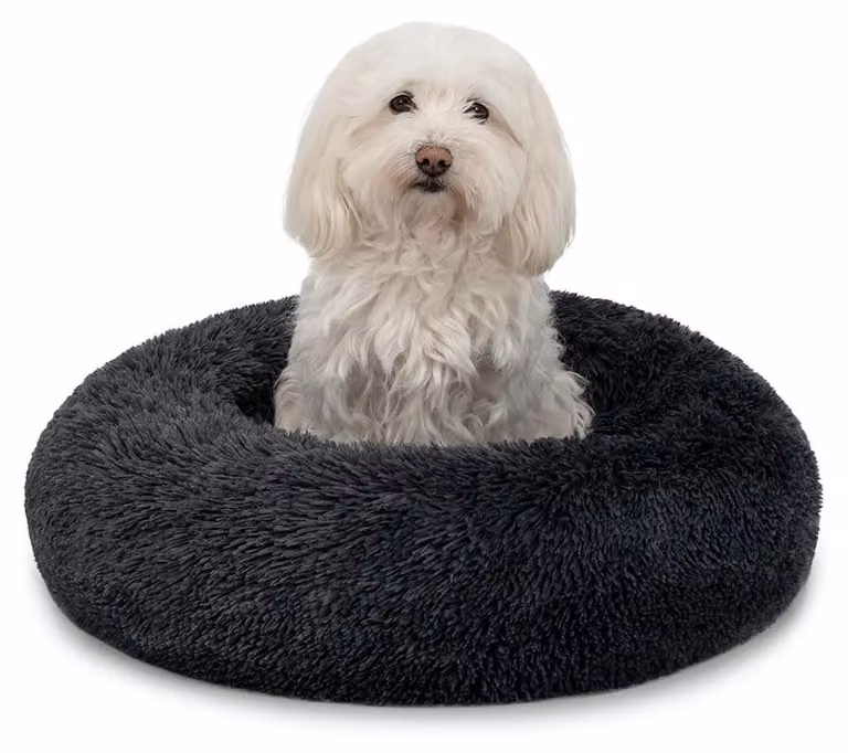 lionto Donut dog bed, divano rotondo per cani con rivestimento in peluche e borchie antiscivolo, morbido e accogliente, diametro 50 cm, grigio scuro