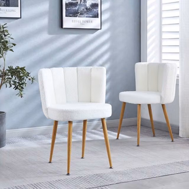 Set di 2 sedie da pranzo moderne Zephmum in tessuto bouclé bianco con struttura in metallo