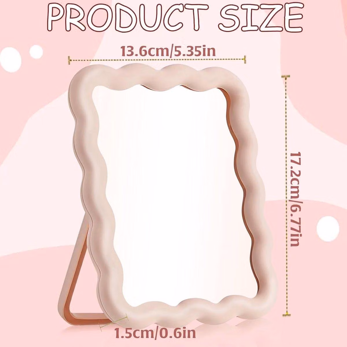 Pieghevole - Portatile - Regolabile - Rosa - 17x13,5 cm (6,7x5,3 pollici) - Specchio da trucco con superficie in vetro di alta qualità