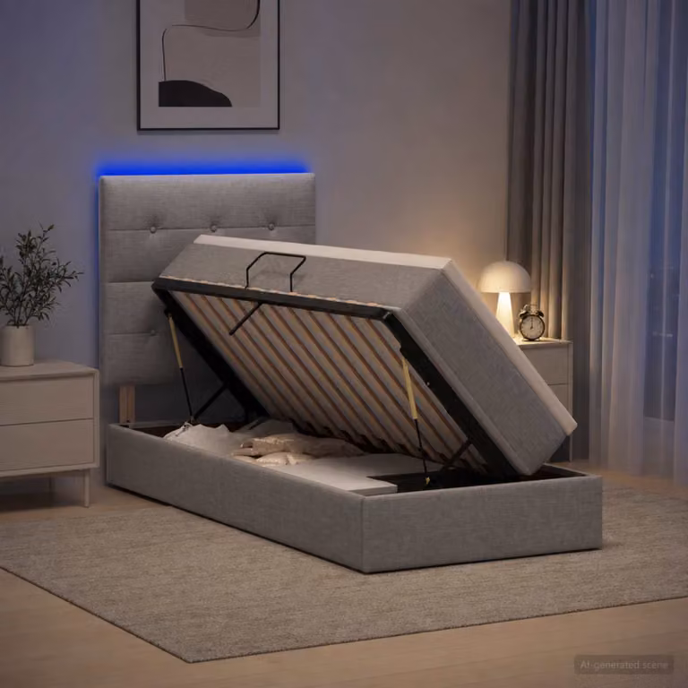 Letto con contenitore vidaXL Grigio Chiaro con illuminazione LED e porta USB, L/P/H: 100 x 200 x 40 cm