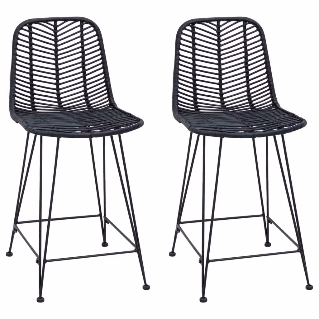 Set di 2 sedie da bar vidaXL in rattan e metallo nero, L: 44,5 cm, P: 54,5 cm, H: 97,5 cm – 2