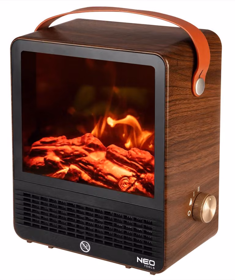 Caminetto elettrico NEO TOOLS, 1500W - Caminetto riscaldante indipendente con effetto fiamma realistico, 2 impostazioni di calore e protezione contro il surriscaldamento, ideale per salotti accoglienti