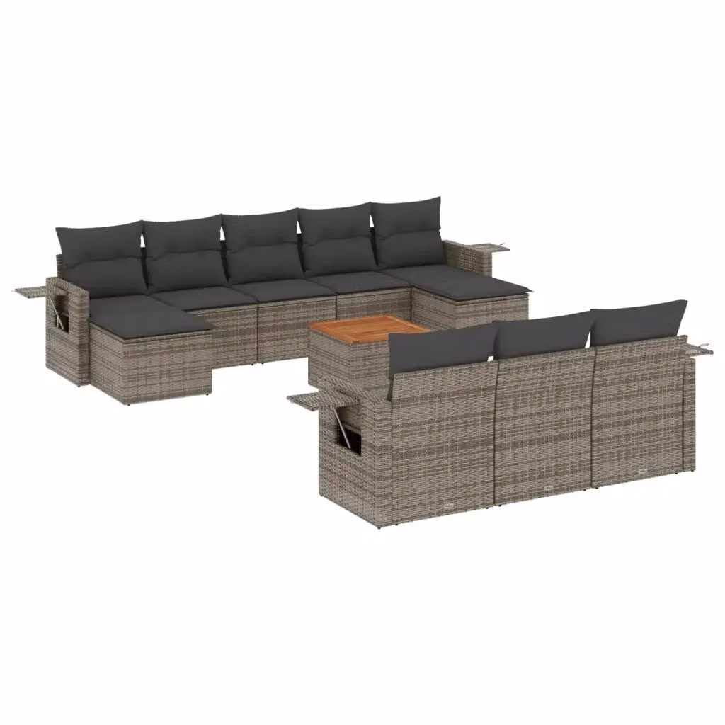 vidaXL Set Divani da Giardino 11 pz in Polyrattan Grigio con Cuscini e Tavolino – 2