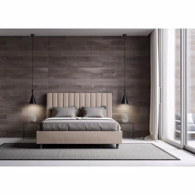 Letto matrimoniale alla francese Agueda Ityhome con contenitore in similpelle beige L 150 cm x P 200 cm – 2