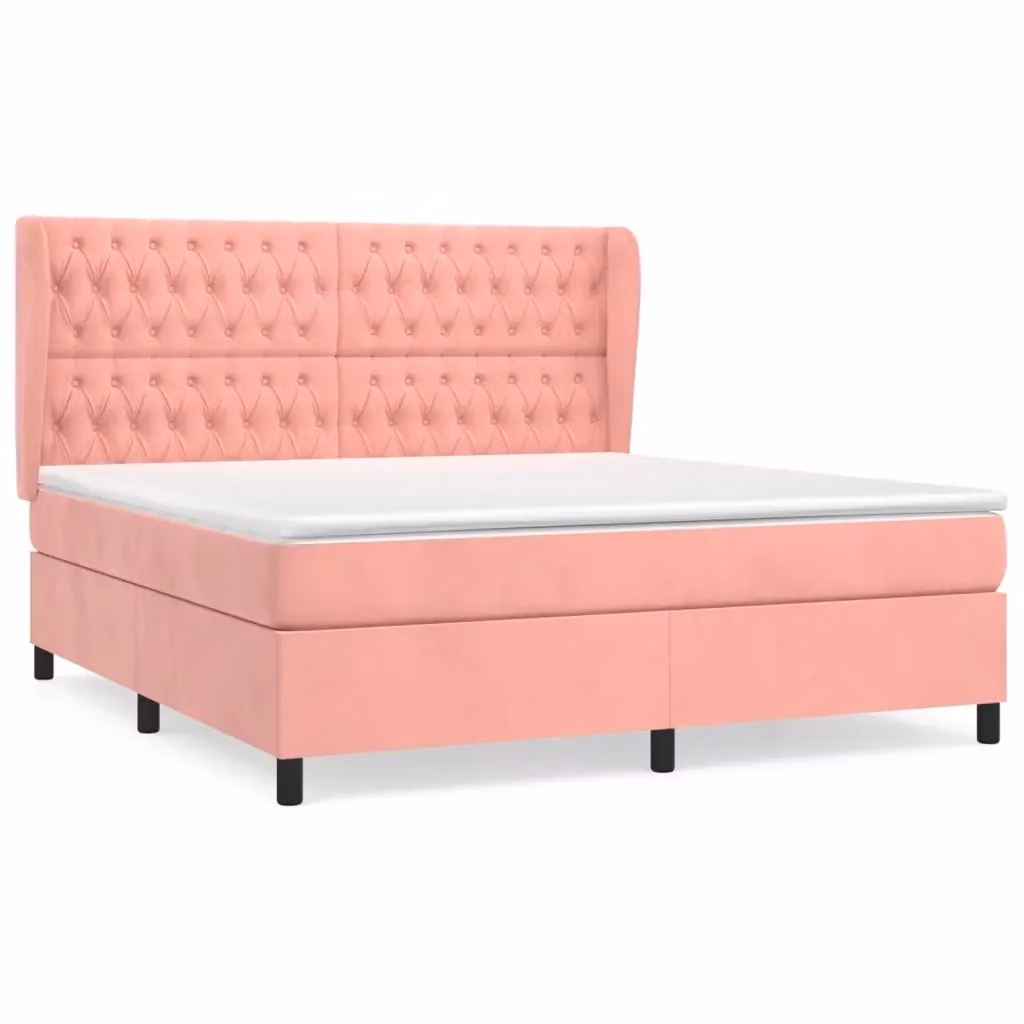 vidaXL Giroletto a Molle con Materasso Ibrido in Velluto Rosa e Bianco L/P/H: 160 x 200 x 128 cm – 2