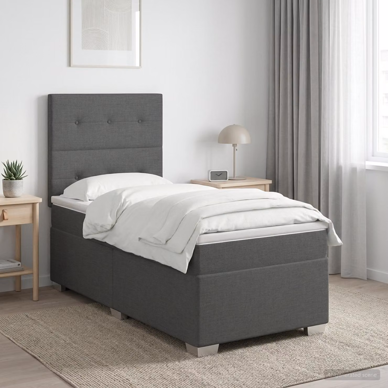 Letto box spring con materasso vidaXL in tessuto Grigio e Bianco L/P: 100 x 200 cm