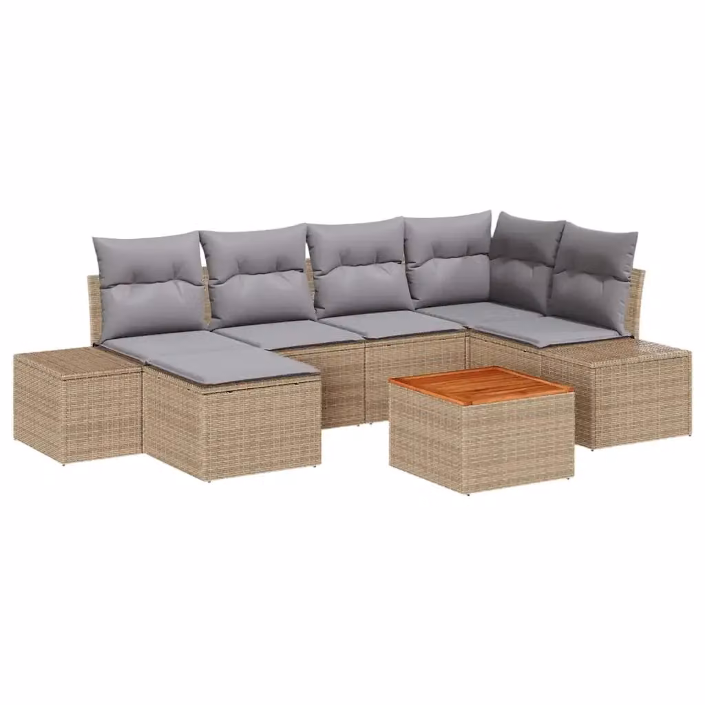 Set Divano da Giardino vidaXL 7 pz Beige con Cuscini e Tavolino in Polyrattan e Acciaio – 2