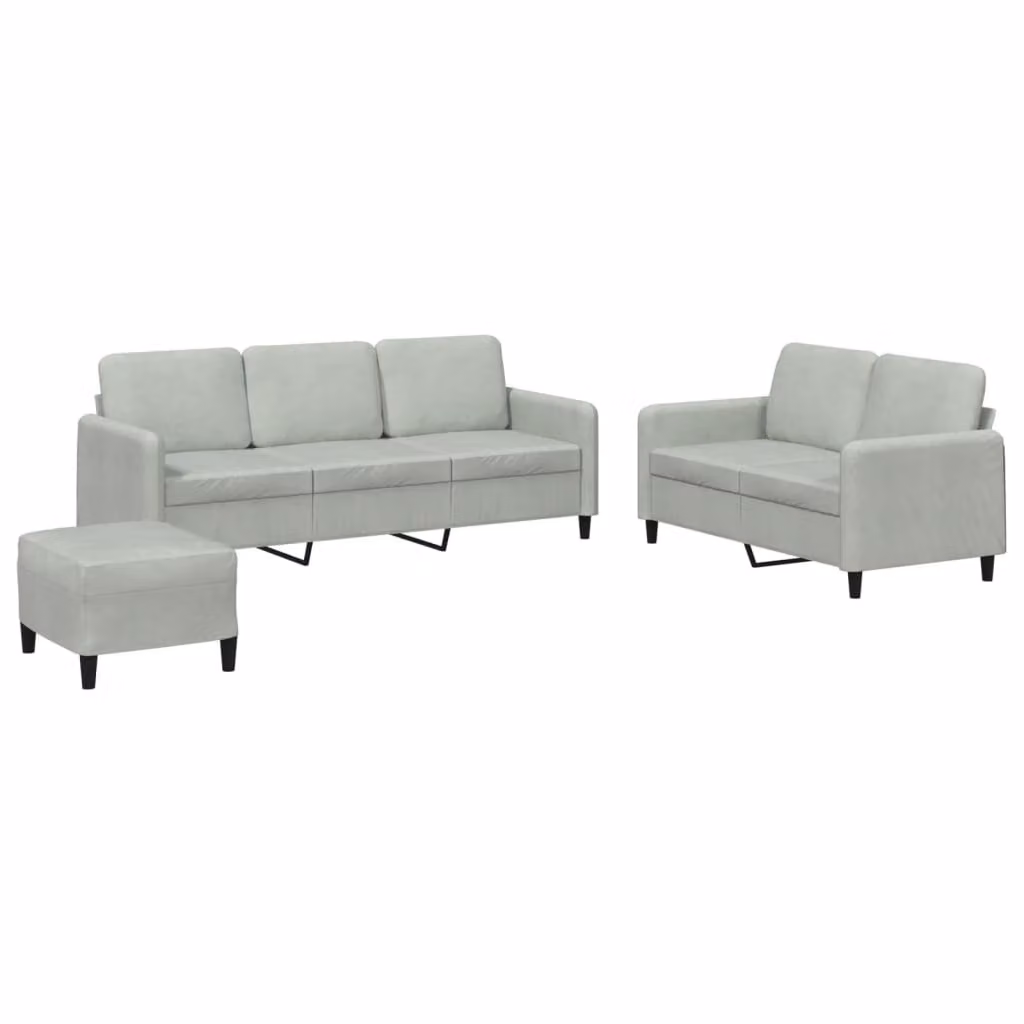 Set di Divani 3 pz Grigio Chiaro in Velluto