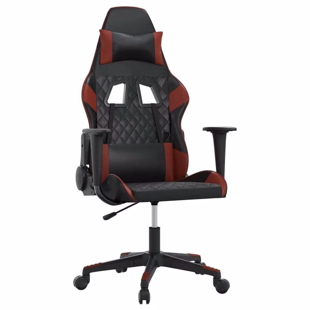 Sedia Gaming Massaggio Nero e Rosso Vino in Pelle finta