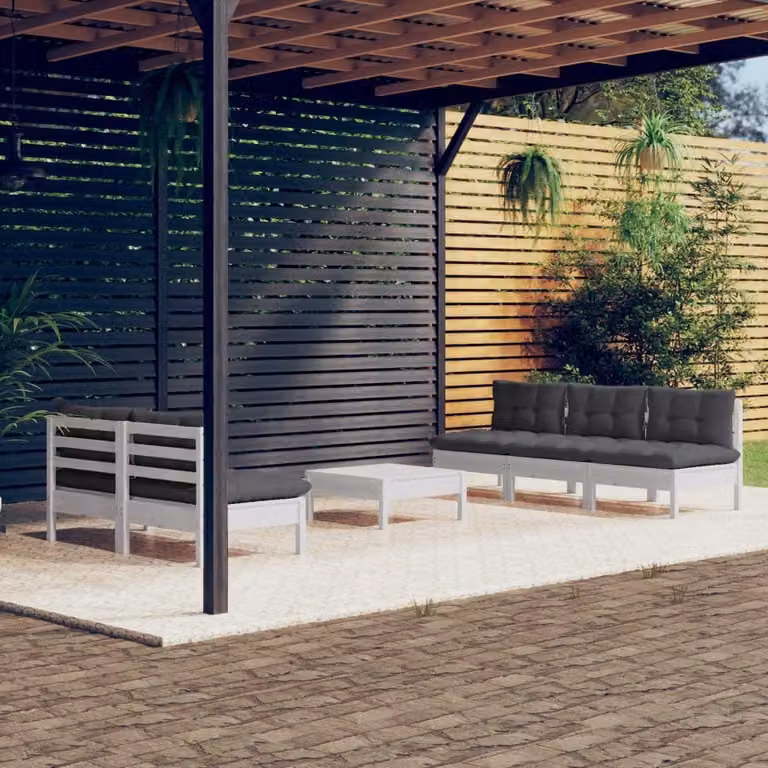 The Living Store Set di 6 pezzi da giardino con cuscini antracite in legno di pino
