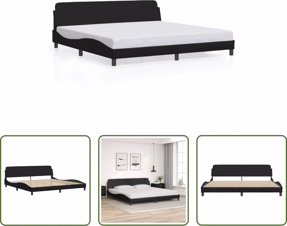 The Living Store Struttura letto con testiera nera 200x200 cm in ecopelle