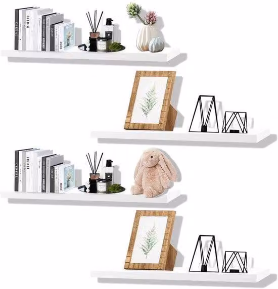 Set di mensole da parete, 4 pezzi, bianco, multifunzionali