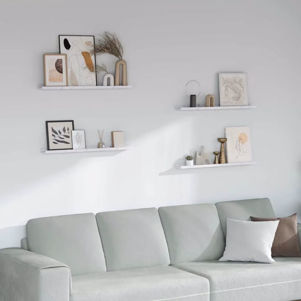 Set di 4 mensole da parete vidaXL in effetto marmo bianco moderno, L: 80 cm, P: 9 cm, H: 3 cm