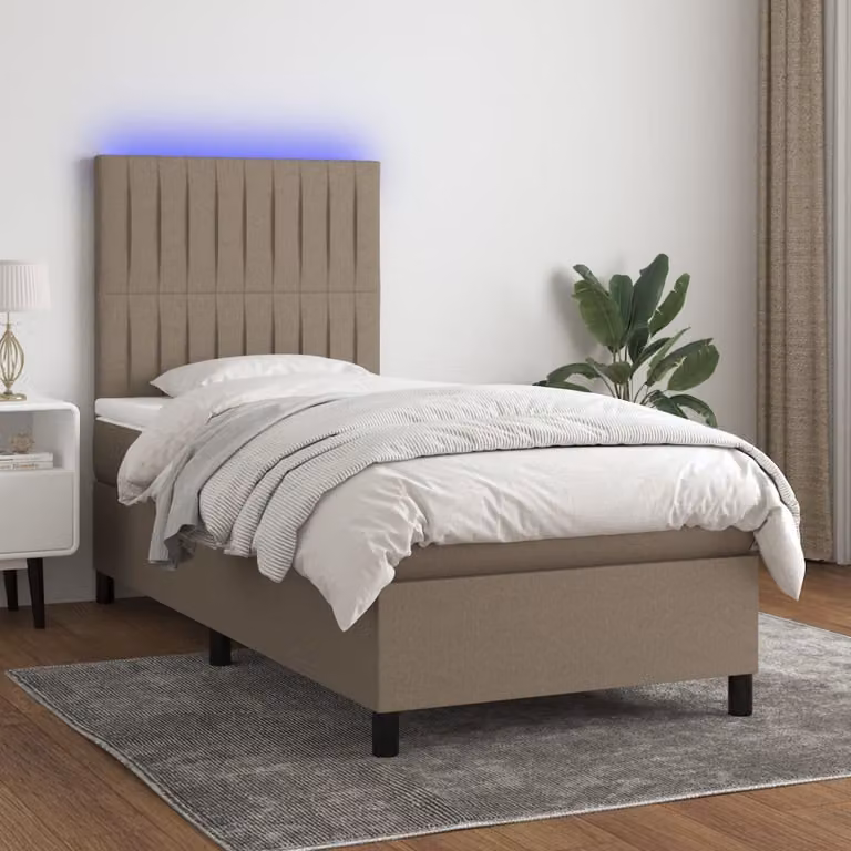 The Living Store Letto a molle insacchettate con materasso e tessuto LED Taupe 90x190 cm