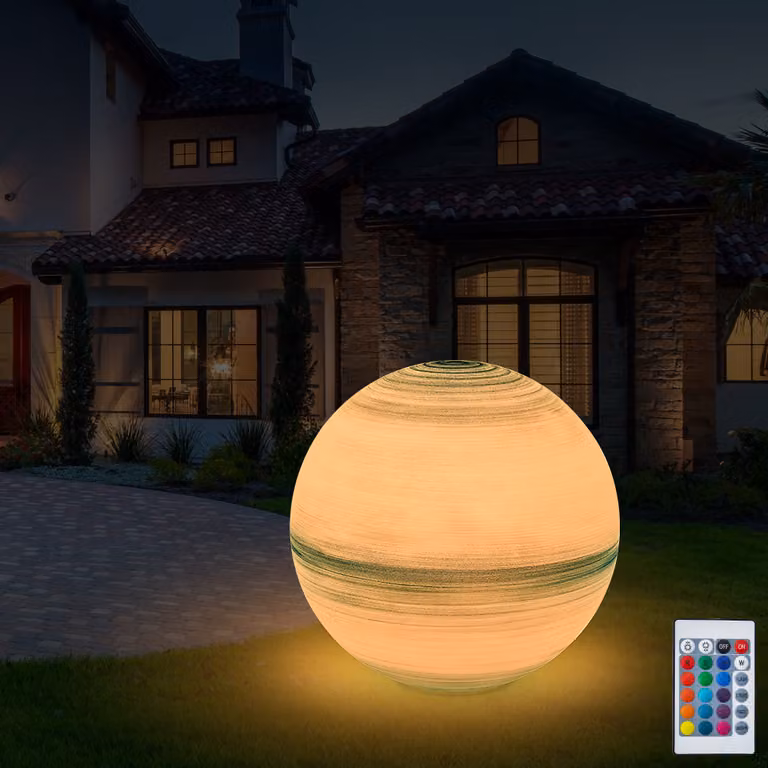 Lampada da giardino a LED, lampada esterna a forma di sfera, sfera luminosa da 50 cm, cambio colore, telecomando, RGB, dimmerabile, attacco E27, inclusa lampadina, cavo di alimentazione da 3 metri, grado di protezione IP55 (Merkur-50)