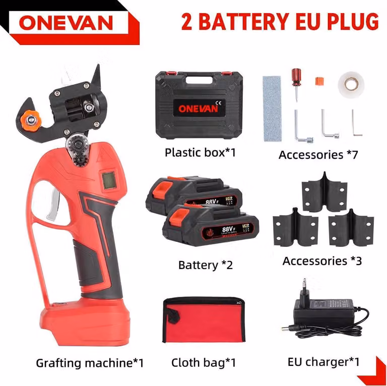 Troncarami elettrico - 2 in 1 - Lama a U/V - Motore brushless - 18 V - Set con 2 batterie - Impugnatura antiscivolo - Metallo - Oro