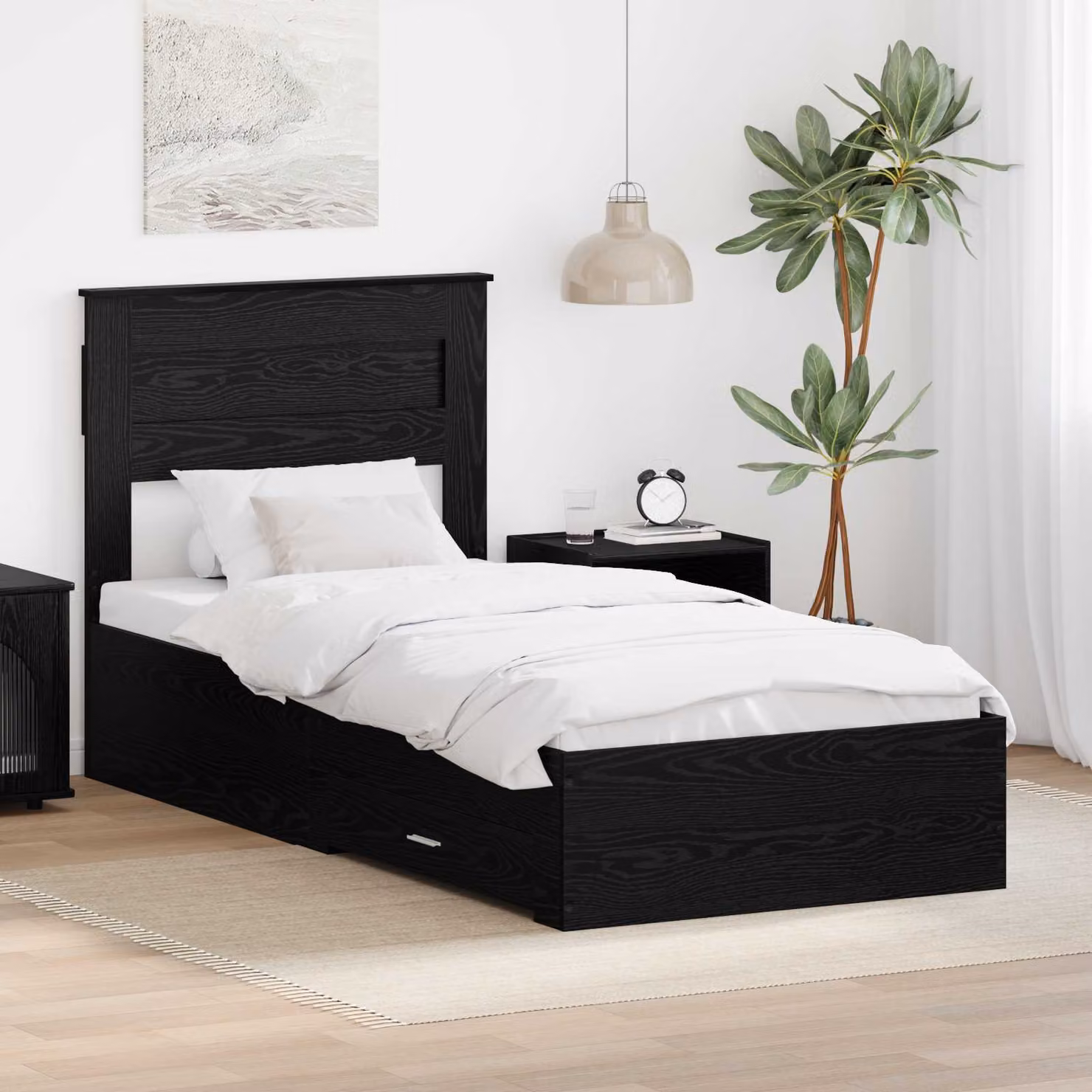 Struttura del letto con cassetto vidaXL in Rovere Nero, L: 100 cm, P: 200 cm