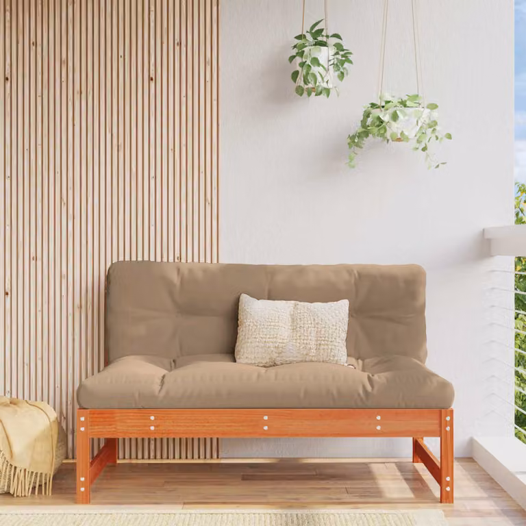 vidaXL Divano da Giardino Moderno in Legno di Pino Massiccio Marrone Cera con Cuscini