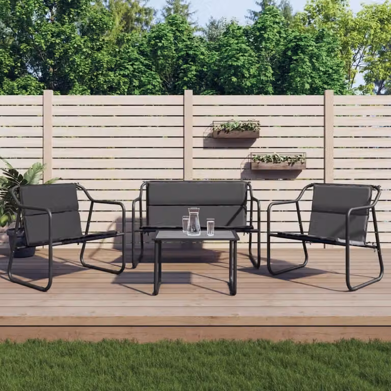 The Living Store Set da giardino 4 pezzi con cuscini in acciaio antracite