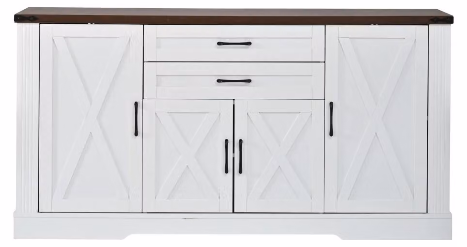 Mobile contenitore – Credenza da cucina con piano di lavoro – 160 x 39 x 81,5 cm – 4 ante – 2 cassetti – Autoportante – Bianco