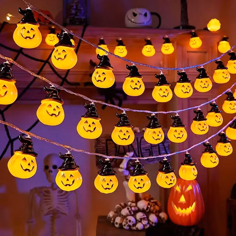 Catena luminosa a forma di zucca, 20 LED, 3 metri, 2 modalità, alimentata a batteria, ideale per Halloween