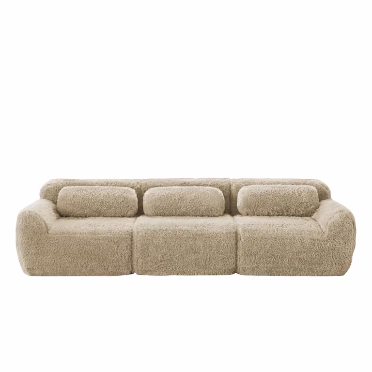 AIORBER Divano modulare a 3 posti, tessuto peluche, base antiscivolo, schiuma altamente elastica, supporto ergonomico, nessun montaggio, kaki chiaro
