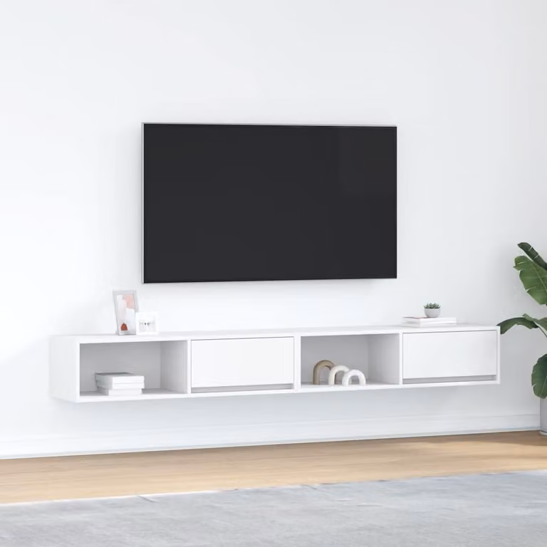 Set di 2 mobili TV da parete vidaXL bianchi in legno multistrato e MDF, L 100 cm x P 31 cm x H 25,5 cm